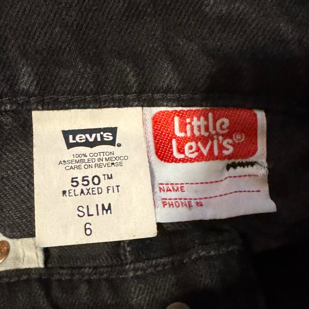 Vintage 90s Little Levis 550 Relaxed Fit Slim Black Orange Tab Jeans Kids Size 6 - Picture 2 of 8